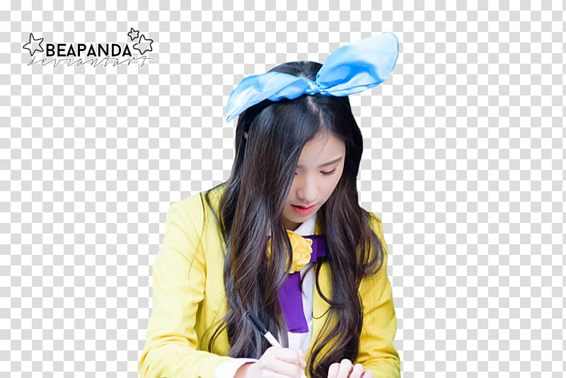 HeeJin LOONA, woman wearing yellow jacket holding pen transparent background PNG clipart