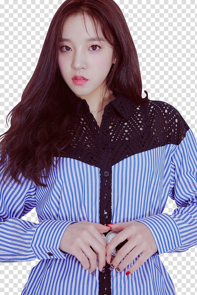 G I DLE , woman in blue and white pinstripe shirt transparent background PNG clipart