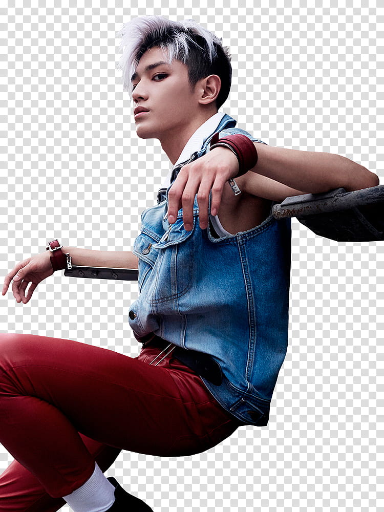 NCT Taeyong, men's blue denim vest transparent background PNG clipart