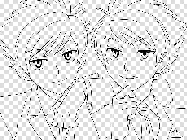 Anime Coloring Page , Hikaru, Kaoru, two male anime characters illustration transparent background PNG clipart