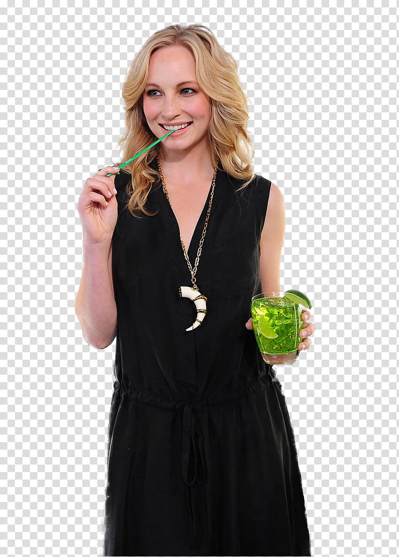 Candice Accola, woman in black dress holding drinking glass transparent background PNG clipart