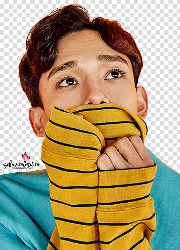 EXO Chen Lucky One, boy wearing yellow and green long-sleeved shirt transparent background PNG clipart