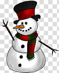 Navidad, Snowman wearing black and red hat and scarf illustration transparent background PNG clipart