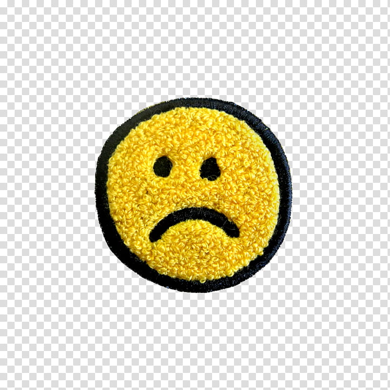 Embroidered Patches, yellow and black sad emoticon patch transparent background PNG clipart