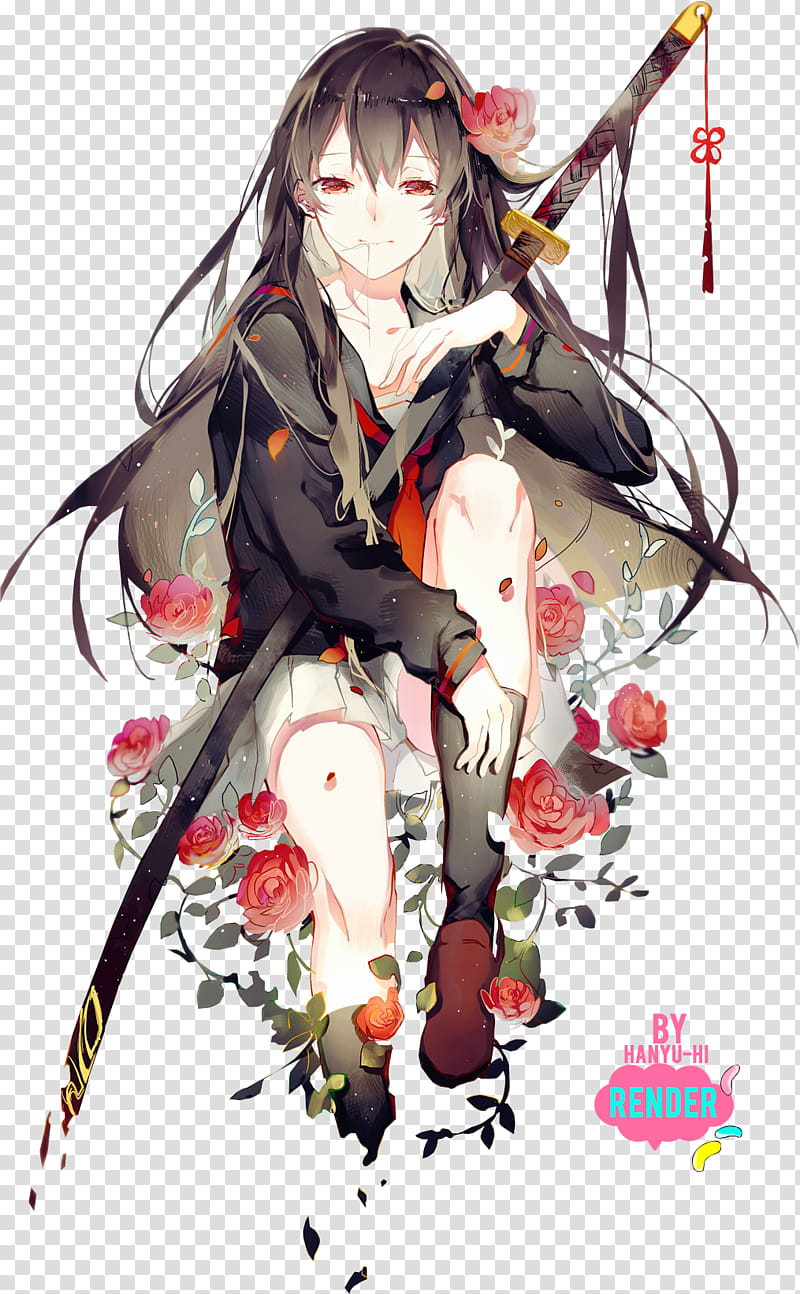 render , female anime character hugging katana transparent background PNG clipart