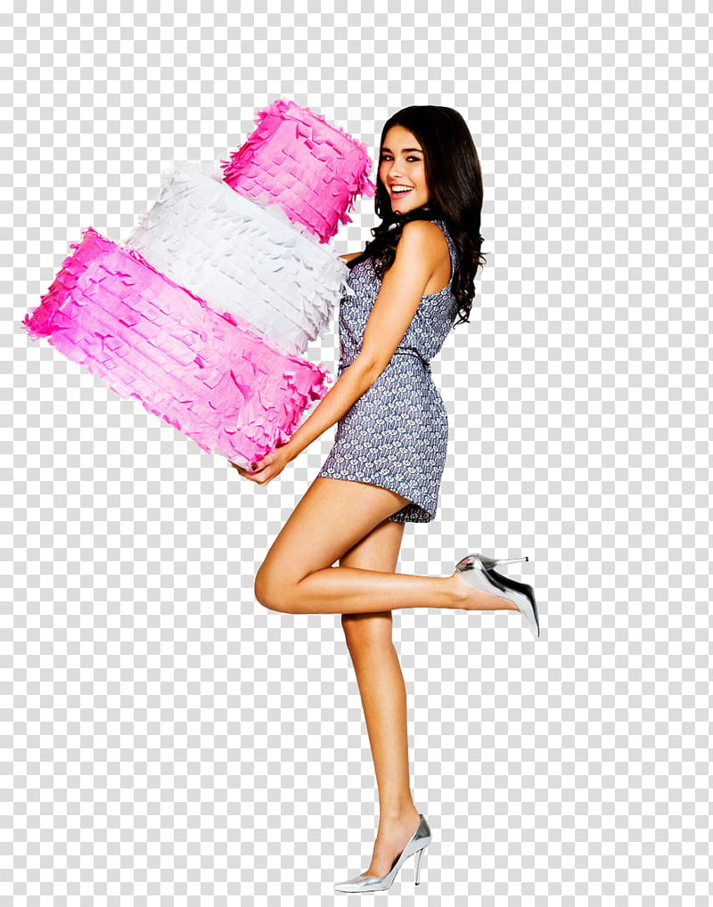 Madison Beer , standing woman holding pink and white cake transparent background PNG clipart