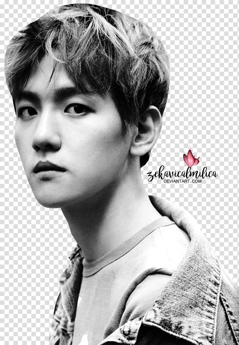 EXO Baekhyun Die Jungs, grayscale graphy of man wearing denim jacket transparent background PNG clipart