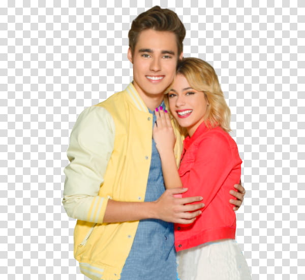 man in yellow jacket hugging woman in red long-sleeved shirt transparent background PNG clipart