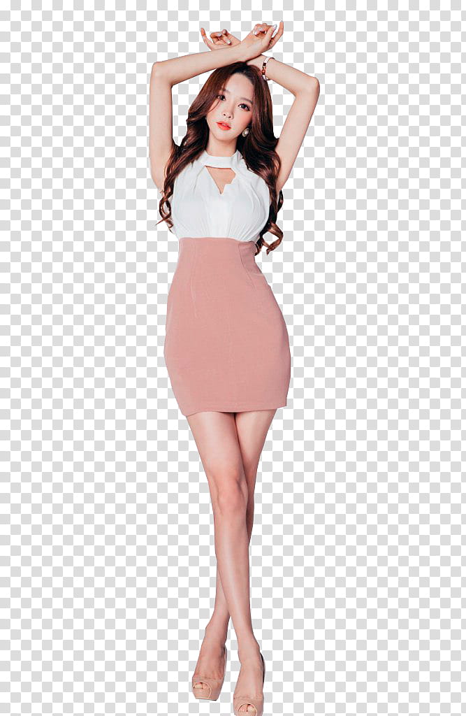 PARK SOO YEON, woman in white sleeveless top and beige skirt transparent background PNG clipart