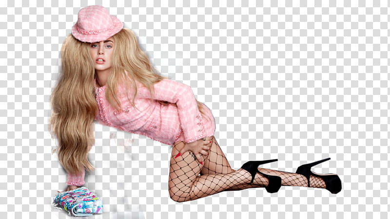 Lady Gaga, woman wearing pink hat and dress transparent background PNG clipart