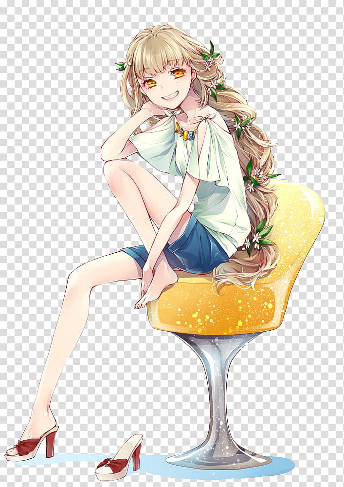 Anime Anime Girl render, woman sitting on chair illustration transparent background PNG clipart
