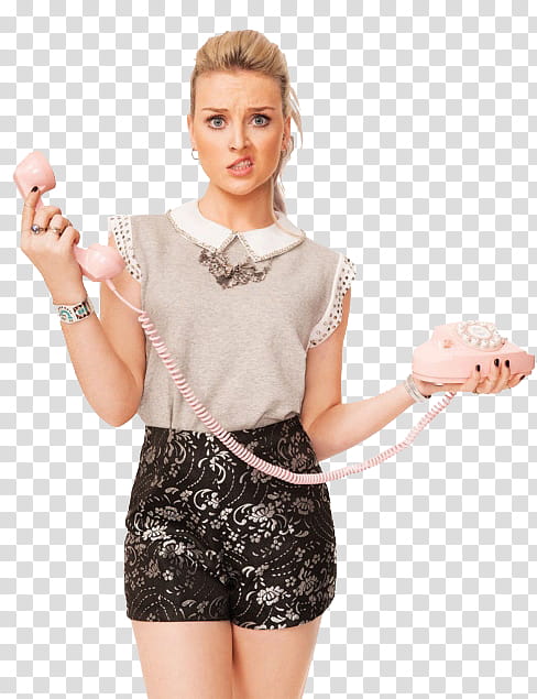 Little Mix, woman holding rotary telephone transparent background PNG clipart