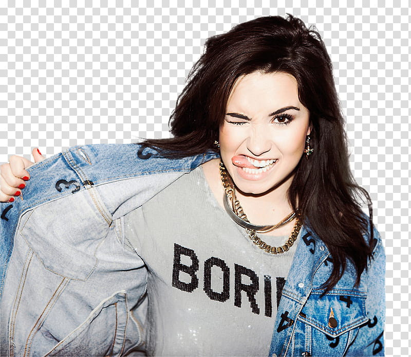 Demi Lovato Fiasco Magazine Cut Out , woman wearing blue denim jacket transparent background PNG clipart