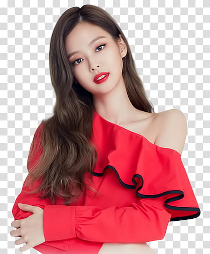 BLACKPINK x OLENS, woman wearing red -shoulder top with arms cross transparent background PNG clipart