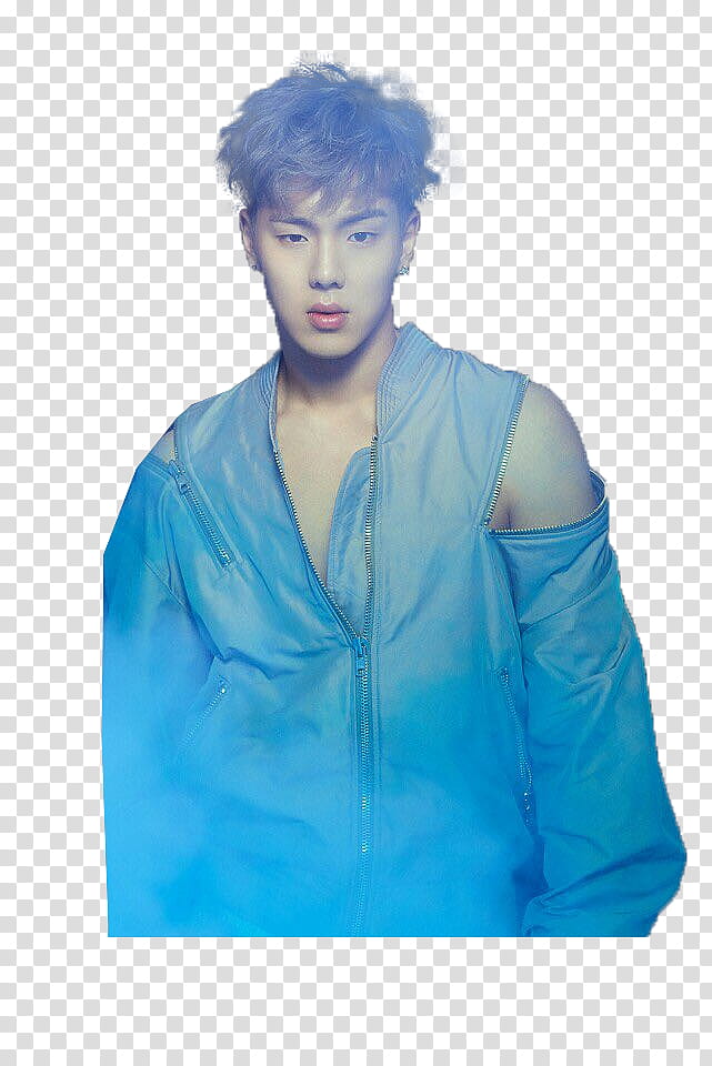 MONSTA X Beautiful More Concept , man wearing blue zip-up jacket transparent background PNG clipart