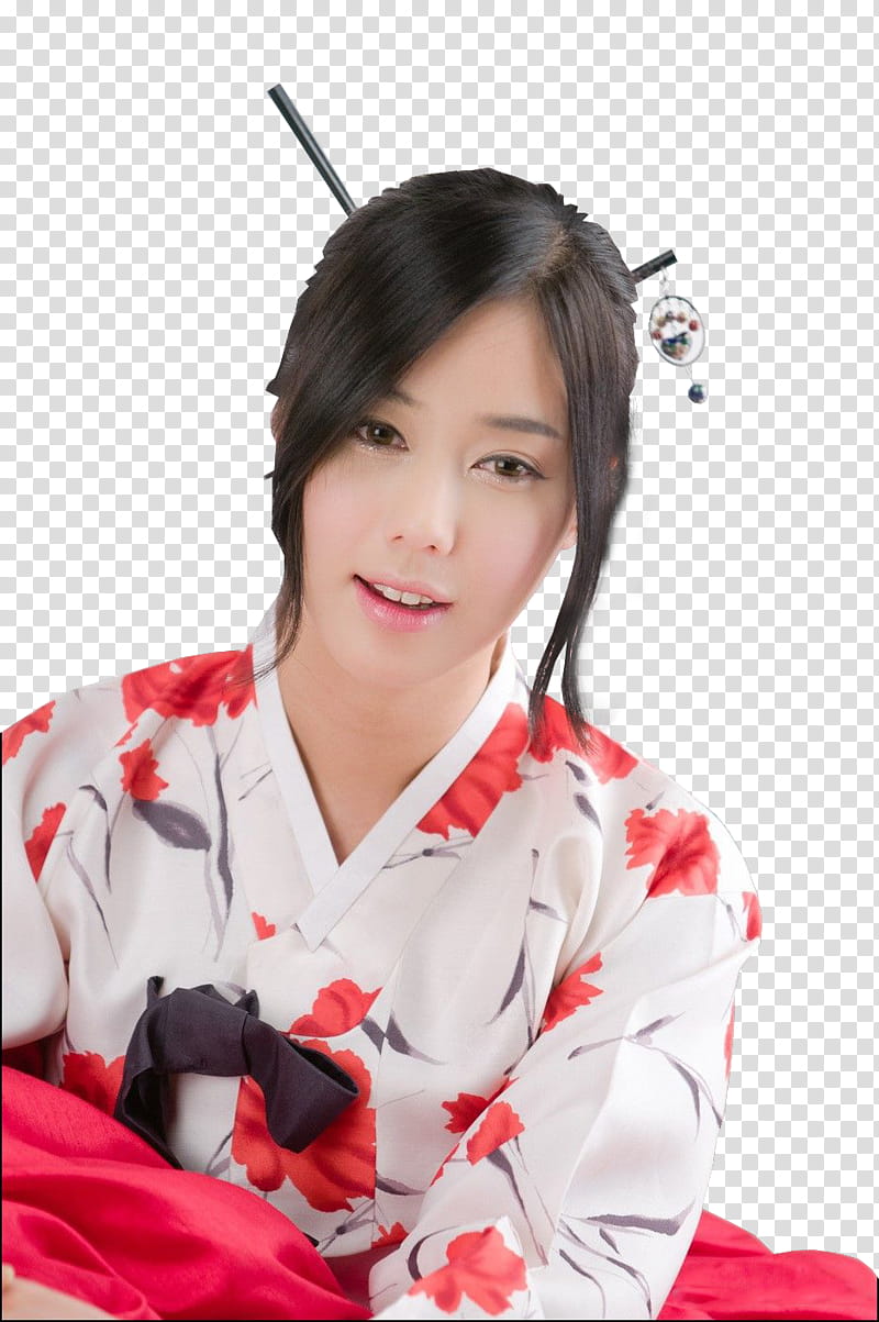 KIM HA YUL, smiling woman wearing floral hanfu transparent background PNG clipart