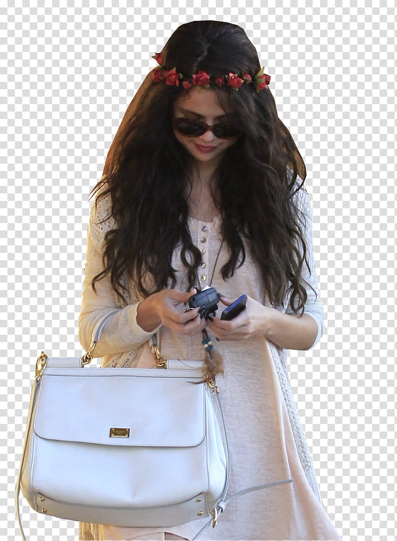 Selena Gomez, woman carrying leather -way bag transparent background PNG clipart