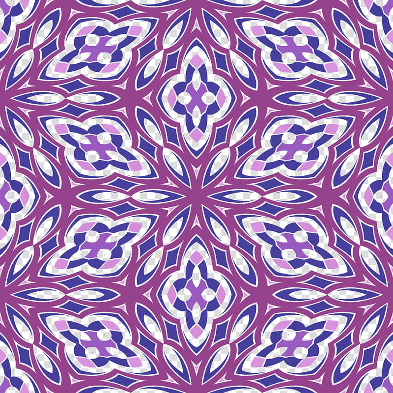 Kaleidoscope patterns seamless, purple and blue floral art transparent background PNG clipart