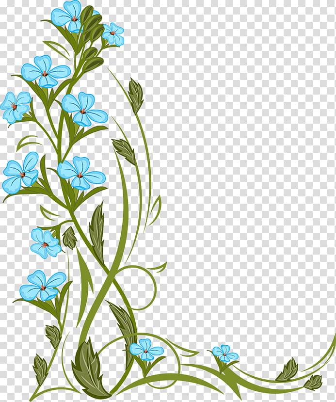 Flowers Corners, blue floral frame template transparent background PNG clipart