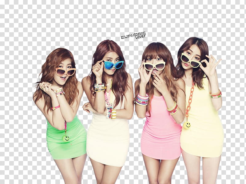 Sistar, four women wearing mini dresses and sunglasses transparent background PNG clipart