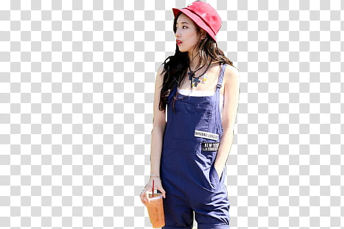 woman wearing blue denim dungaree pants transparent background PNG clipart