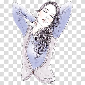 Girls S Drawing Of Woman Holding Her Hair Transparent Background Png Clipart Hiclipart