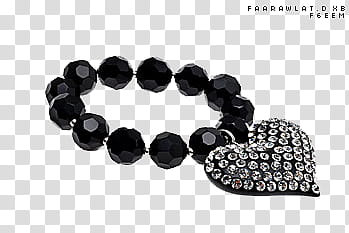 AcceSSories FeeM, beaded black heart-pendant bracelet transparent background PNG clipart