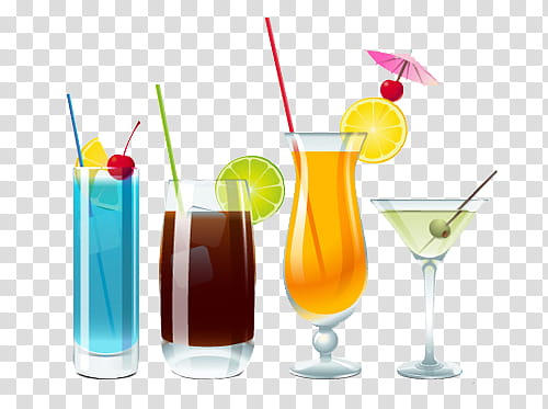 Summer, four variety of drinks transparent background PNG clipart