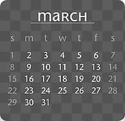 Calendar, March calendar with  days transparent background PNG clipart