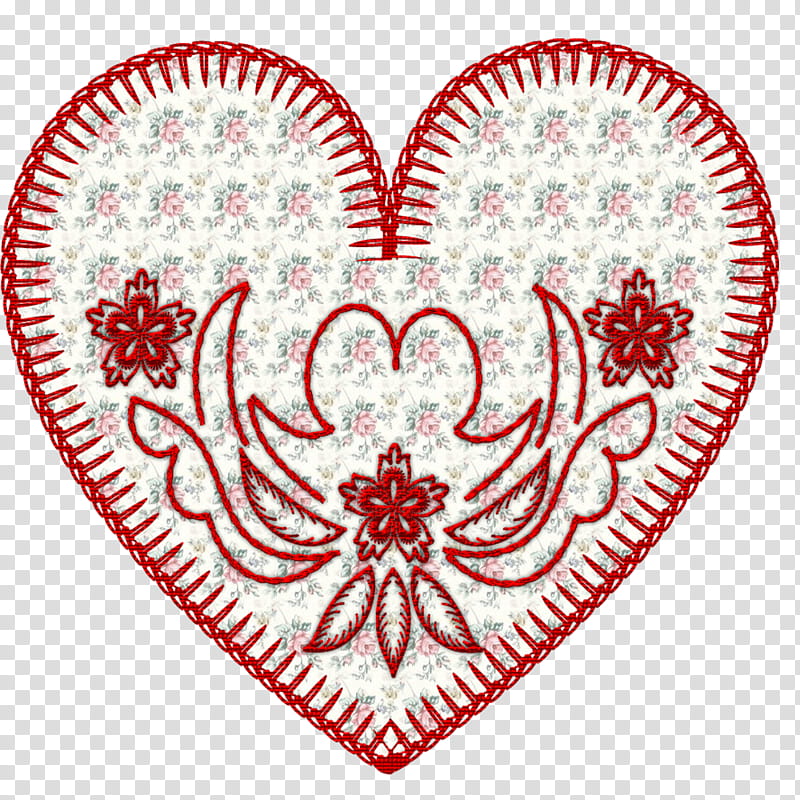 Hearts Embroidery , white, pink, and green floral embroidered heart illustration transparent background PNG clipart