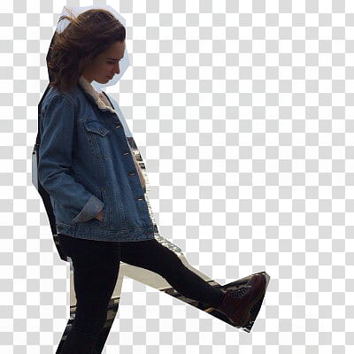 Girl Model, woman walking wearing blue denim jacket transparent background PNG clipart