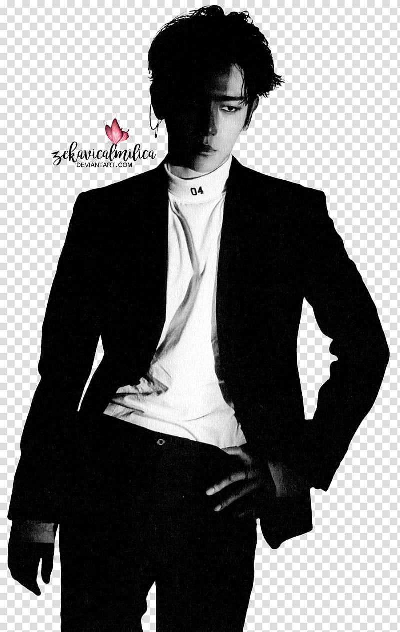 EXO Baekhyun Monster, man wearing black blazer and white shirt with left arm on hips transparent background PNG clipart