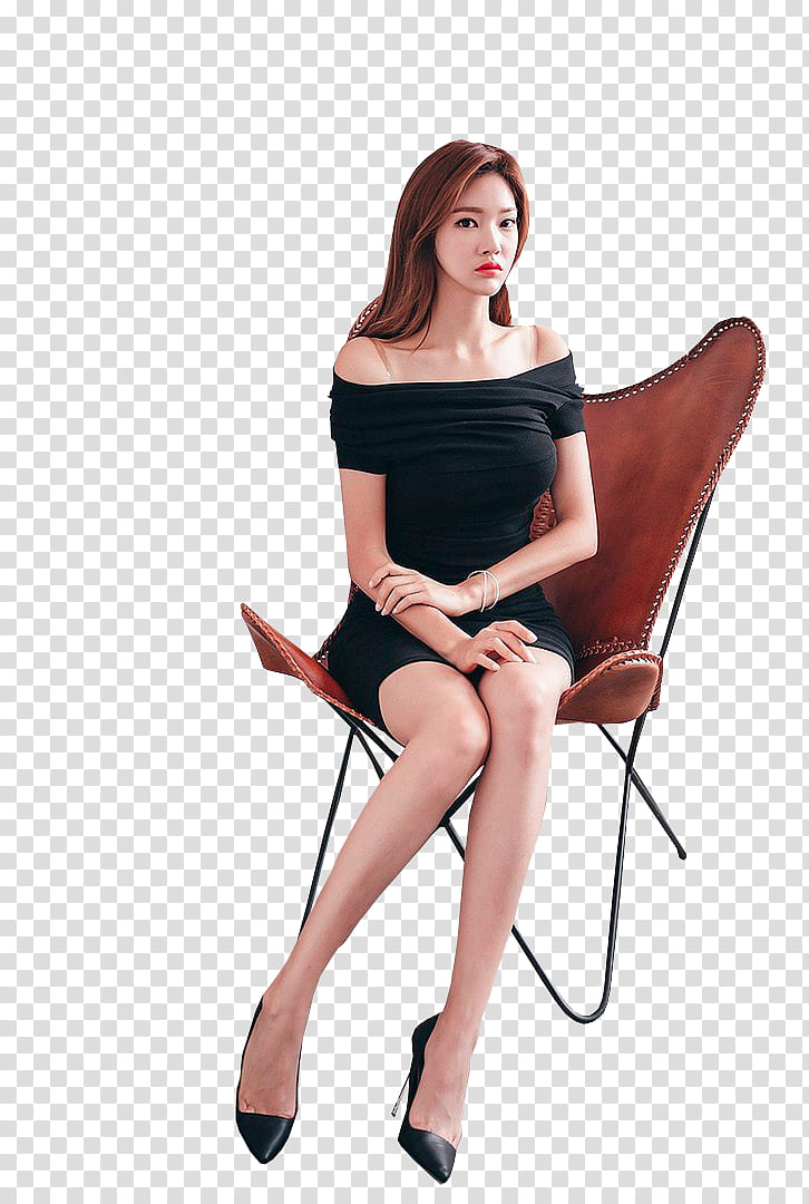 PARK JUNG YOON, woman sitting on brown chair transparent background PNG clipart