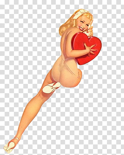 PIN UP GIRLS, woman holding red heart transparent background PNG clipart