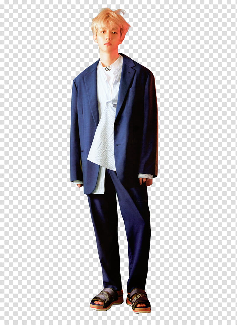 Baekhyun Lined Magazine, man wearing blue dress shirt transparent background PNG clipart