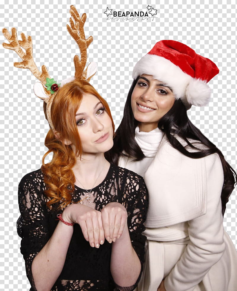 Shadowhunters, two women wearing Christmas-themed head ornaments transparent background PNG clipart