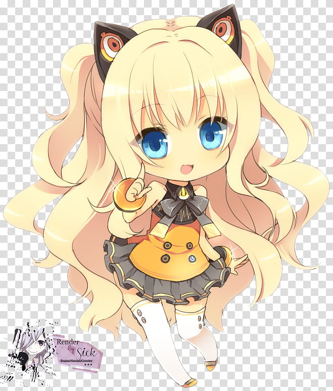 Renders Anime Chibi, female anime character with gold hair and maid