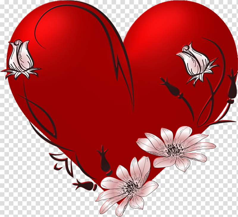 Valentine hearts , red, black, and white heart with flowers drawing transparent background PNG clipart