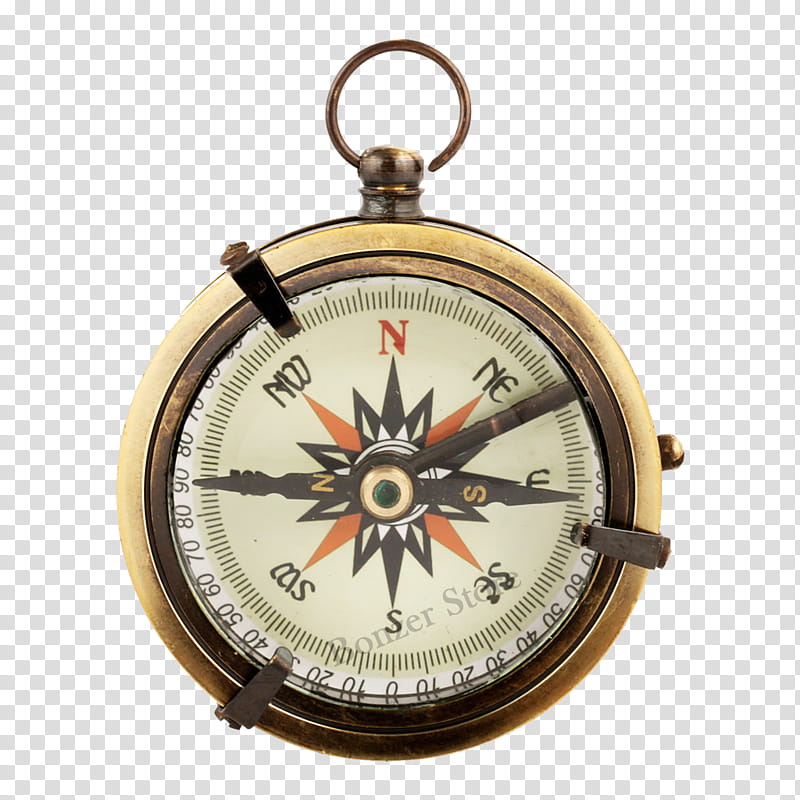 compass analog watch watch pocket watch clock, Brass, Metal transparent background PNG clipart