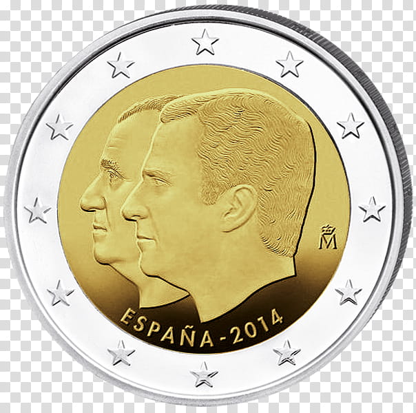 Gold Coin, Spain, 2 Euro Coin, Euro Coins, Face Value, 1 Euro Coin, European Currency Unit, Commemorative Coin transparent background PNG clipart