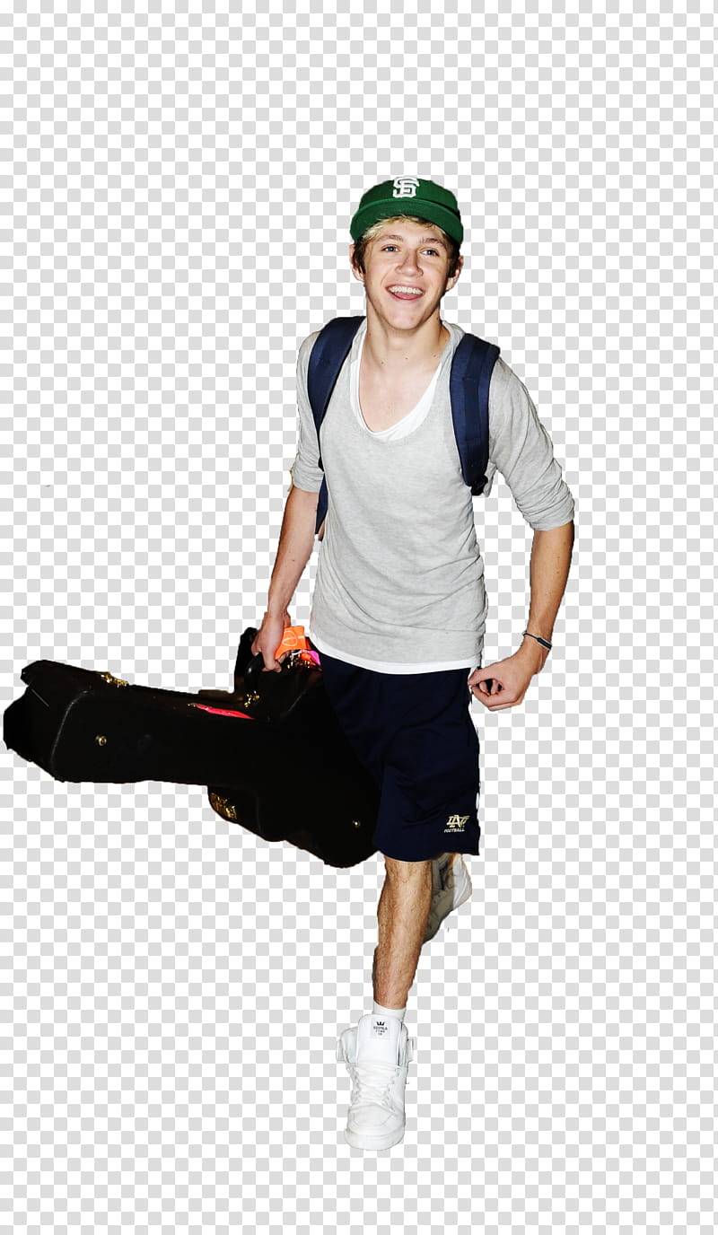 Niall Horan, man wearing white shirt holding guitar case transparent background PNG clipart