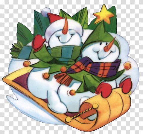 Christmas s, two snowman riding sled illustration transparent background PNG clipart
