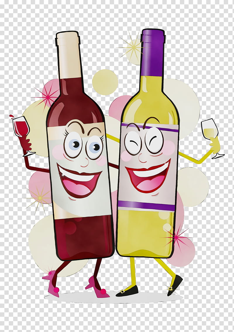 Bottle wine bottle cartoon drinkware drink, Watercolor, Paint, Wet Ink ...