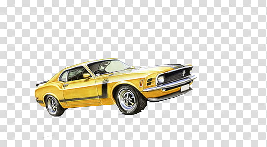 Retro Cars, yellow Ford Mustang coupe transparent background PNG clipart