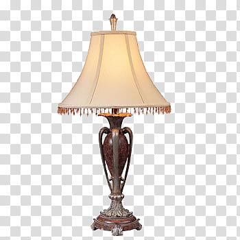 Antique  s, white table lamp with brown ceramic base transparent background PNG clipart