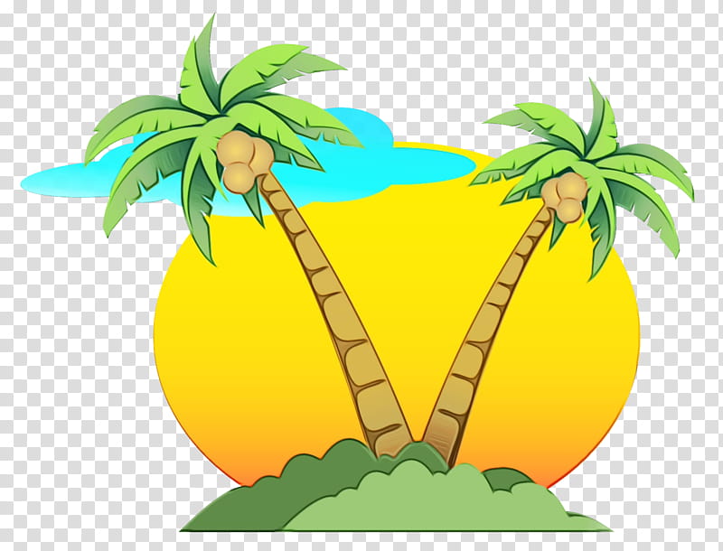 Summer Season Drawing, Coconut, Summer
, Tree, Palm Trees, Leaf, Cartoon, Plant transparent background PNG clipart