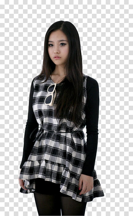 Ulzzang Girl Baek Sumin Yuko, woman in black and white checked minidress transparent background PNG clipart