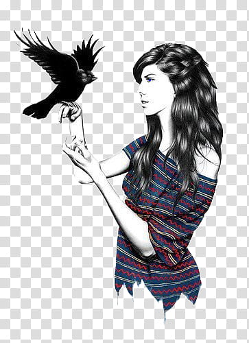 Drawn Girls , bird on woman's hand art transparent background PNG clipart