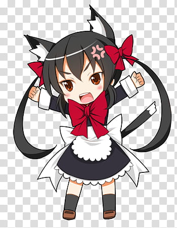 Neko-chan, animated wearing black and white dress transparent background PNG clipart