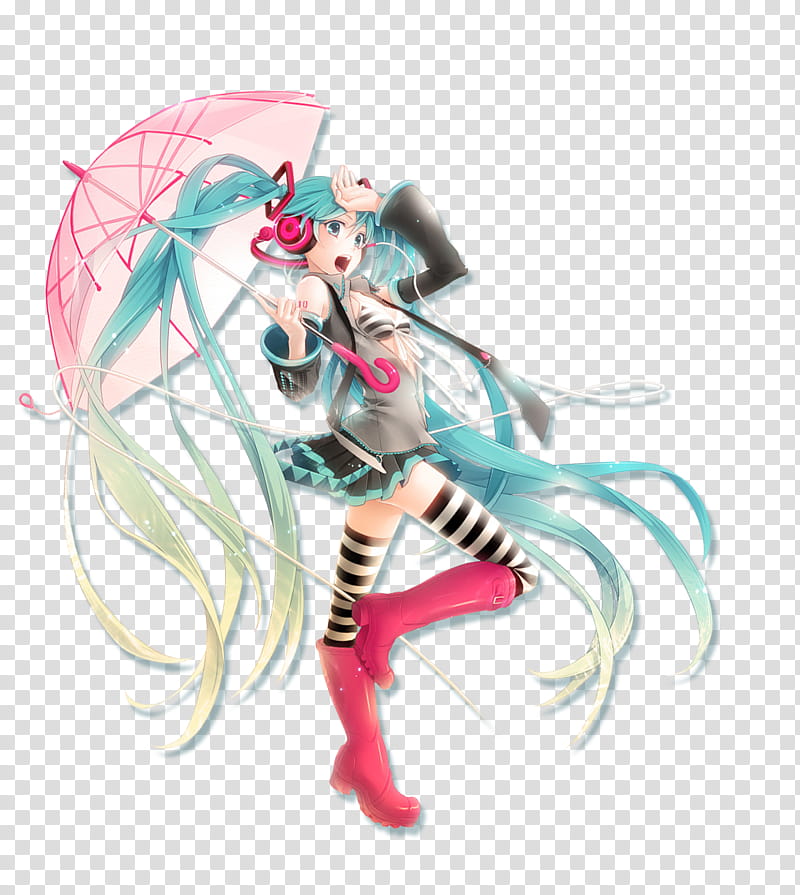 blue haired female anime character holding pink umbrella illustration transparent background PNG clipart